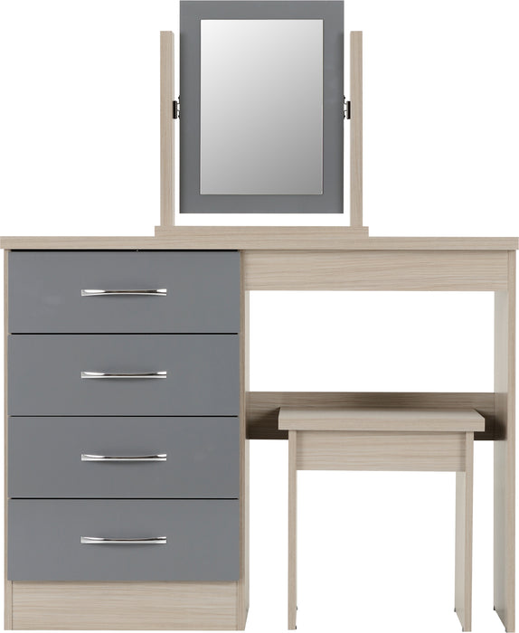 Nevada 4 Drawer Dressing Table Set – Grey Gloss / Light Oak Effect Veneer