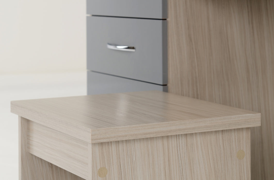 Nevada 4 Drawer Dressing Table Set – Grey Gloss / Light Oak Effect Veneer