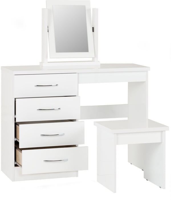 Nevada 4 Drawer Dressing Table Set – White Gloss