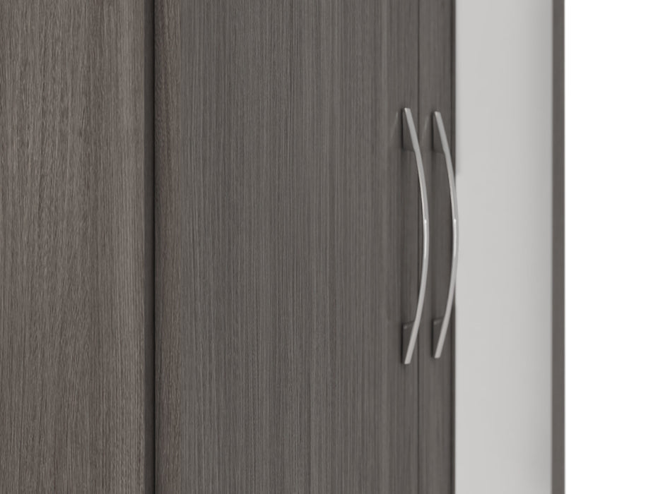 Nevada Mirrored 2 Door 1 Drawer Wardrobe - Black Wood Grain