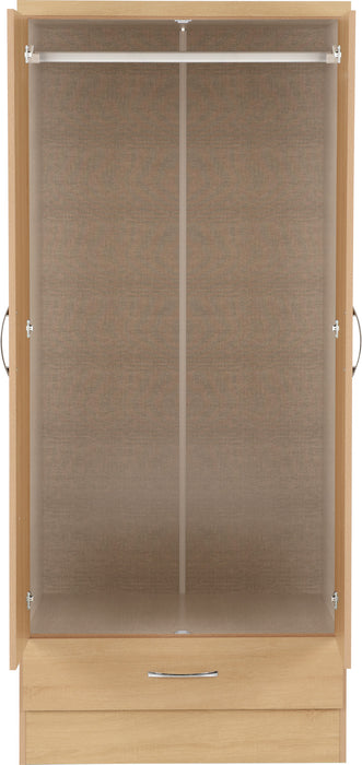 Nevada Mirrored 2 Door 1 Drawer Wardrobe – Sonoma Oak Effect