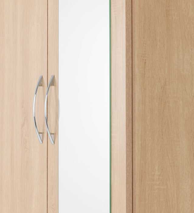 Nevada Mirrored 2 Door 1 Drawer Wardrobe – Sonoma Oak Effect