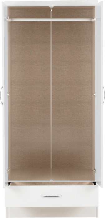 Nevada Mirrored 2 Door 1 Drawer Wardrobe – White Gloss