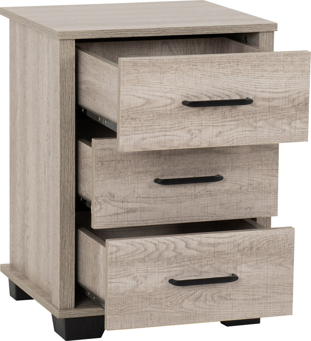 Oliver 3 Drawer Bedside Table - Light Oak Effect