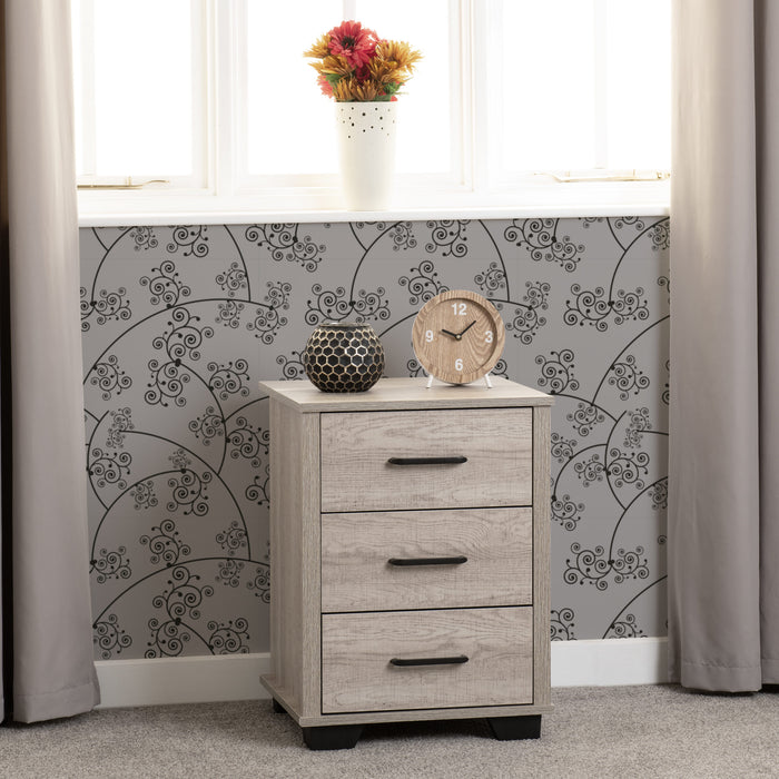 Oliver 3 Drawer Bedside Table - Light Oak Effect