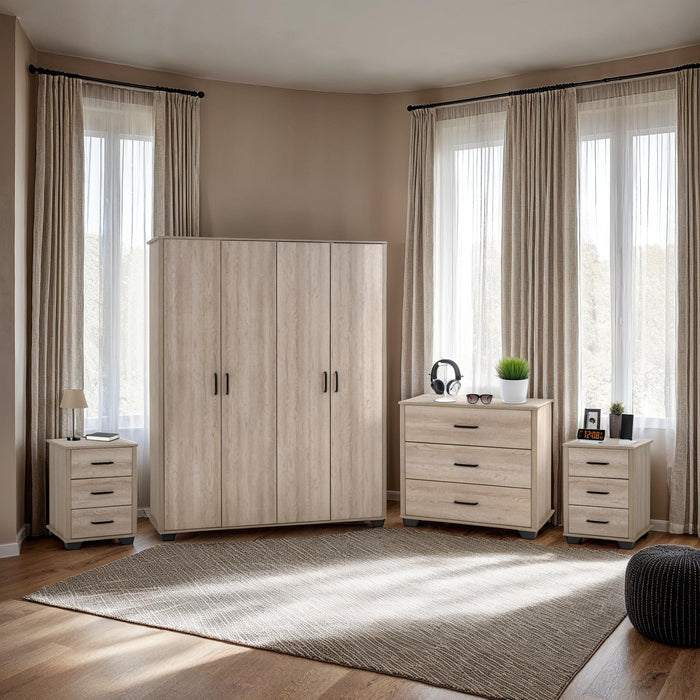Oliver 4 Door Wardrobe Bedroom Set - Light Oak Effect