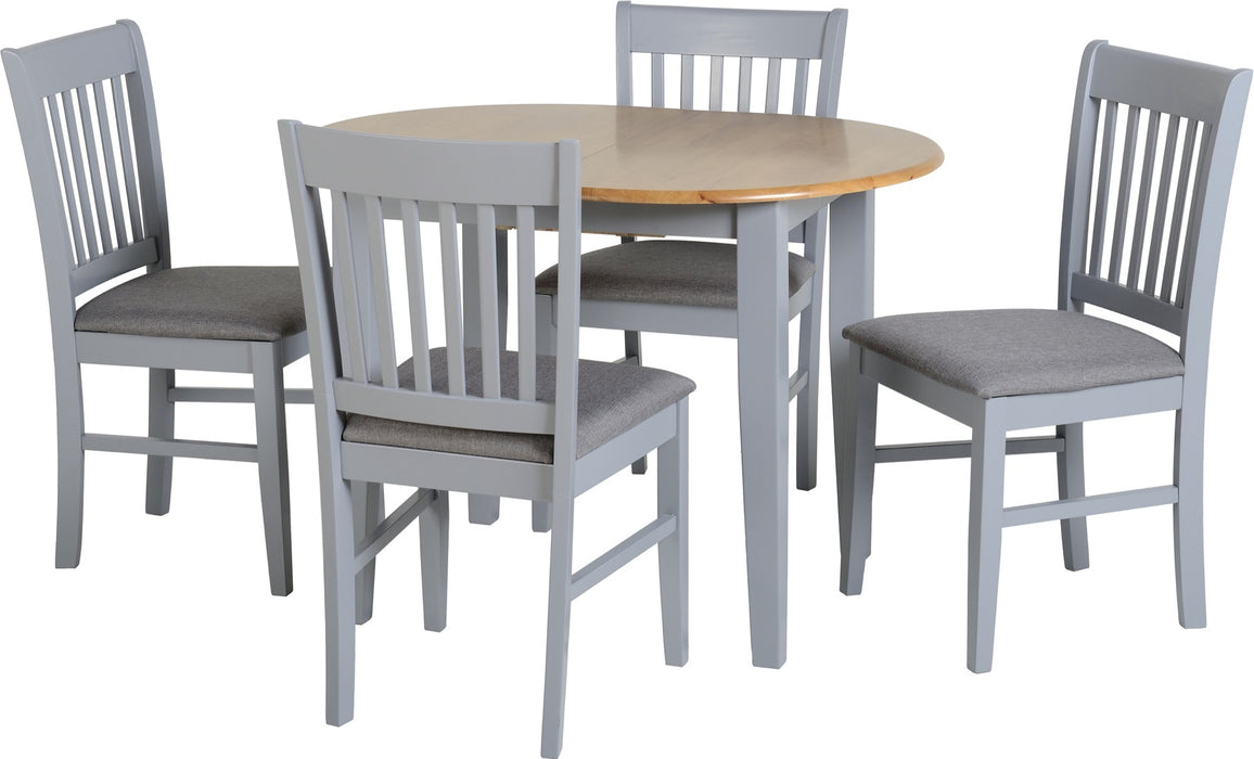 Oxford Extending Dining Set – Grey/Natural Oak/Grey Fabric