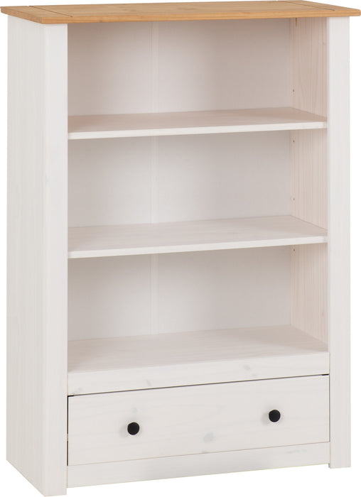 Panama 1 Drawer Wooden Bookcase, White & Natural Wax