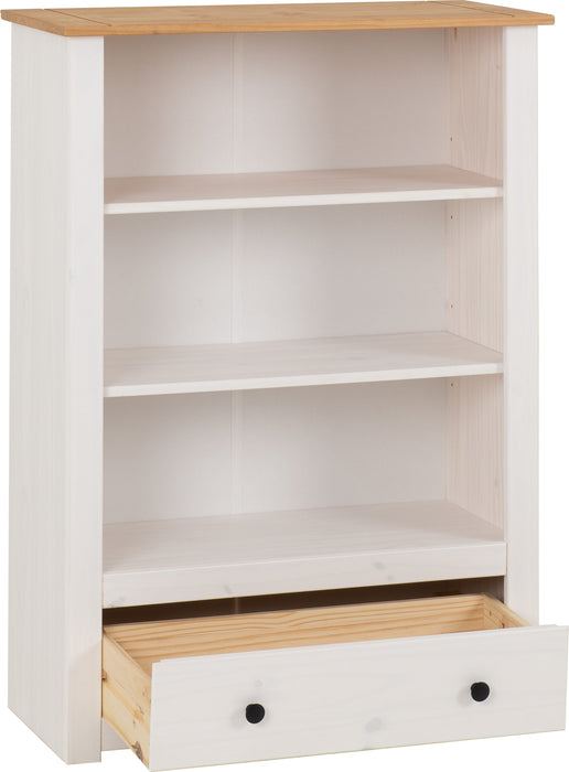 Panama 1 Drawer Wooden Bookcase, White & Natural Wax