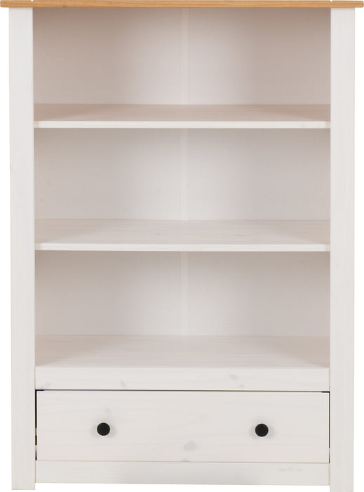 Panama 1 Drawer Wooden Bookcase, White & Natural Wax