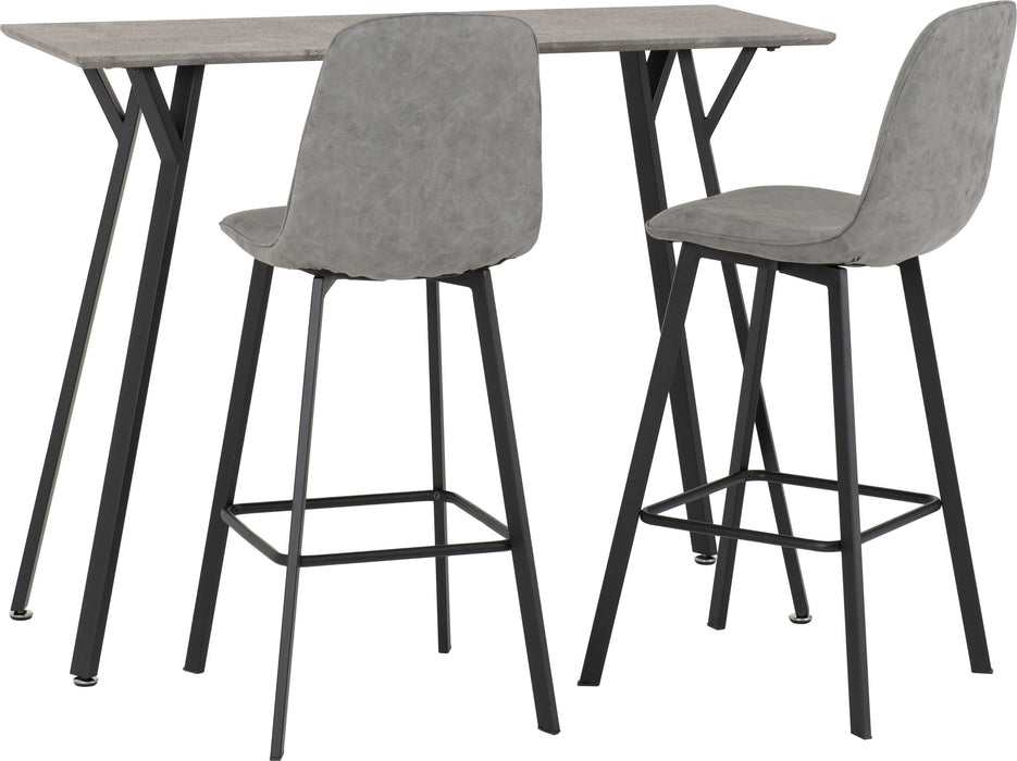 Quebec Bar Table Set – Concrete Effect/Black/Grey Faux Leather