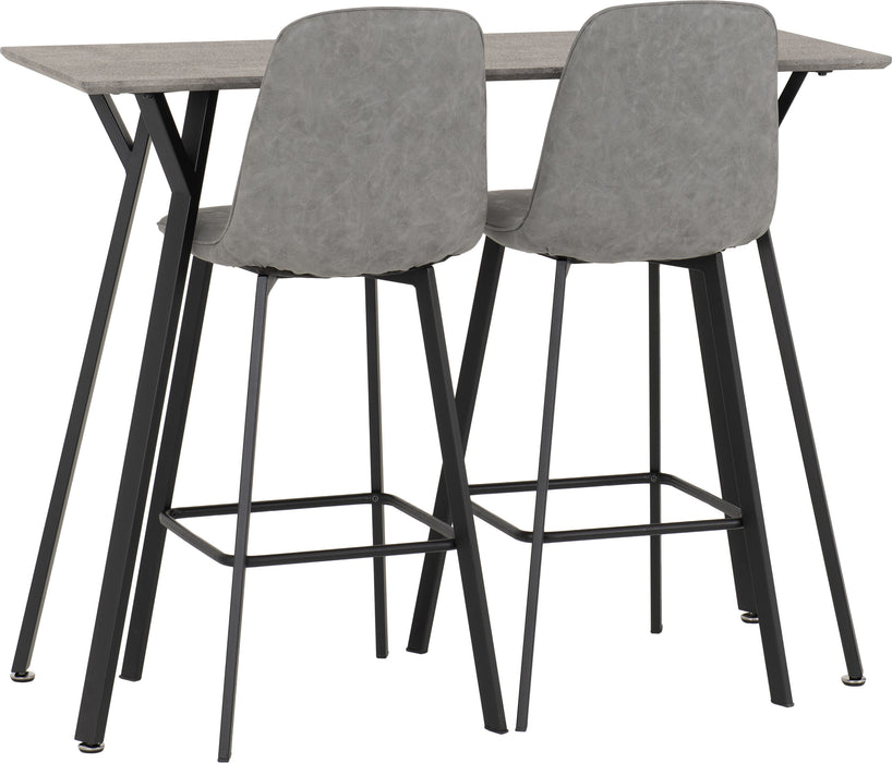 Quebec Bar Table Set – Concrete Effect/Black/Grey Faux Leather