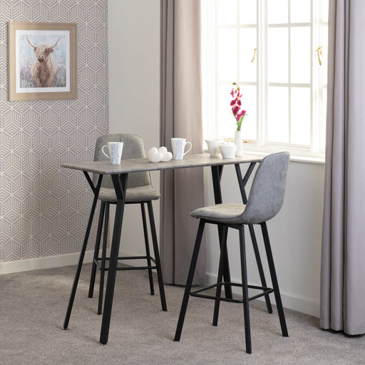 Quebec Bar Table Set – Concrete Effect/Black/Grey Faux Leather