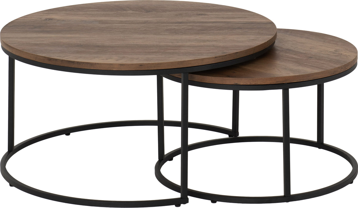 Quebec Round Coffee Table Set - Medium Oak/ Black