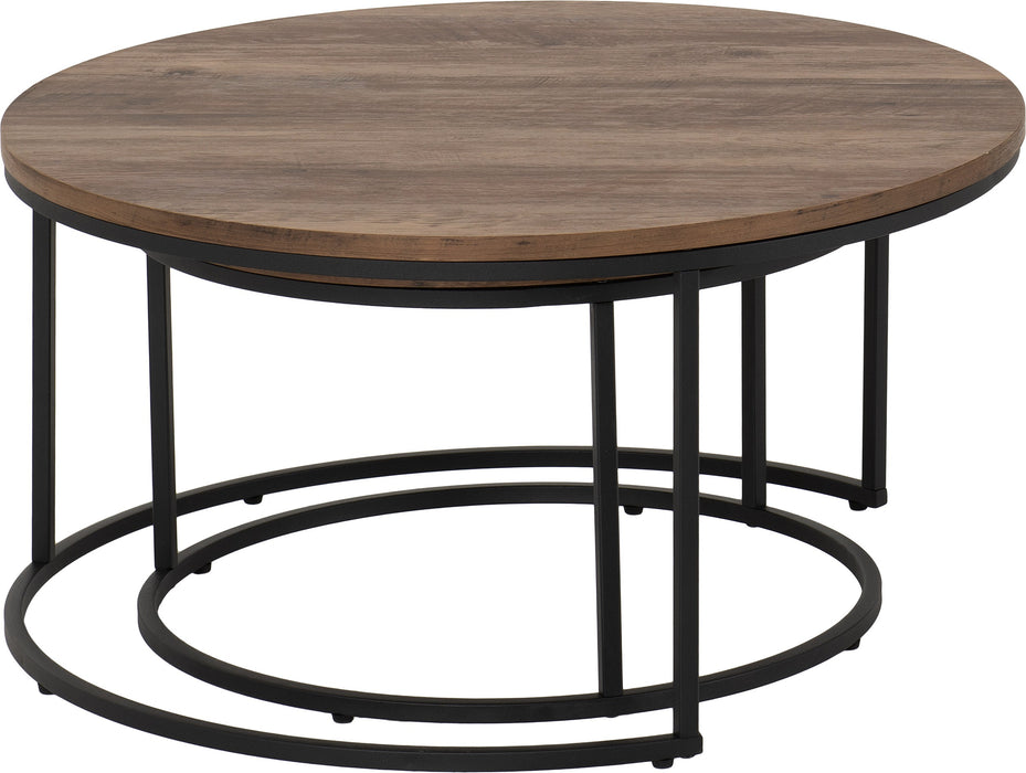 Quebec Round Coffee Table Set - Medium Oak/ Black