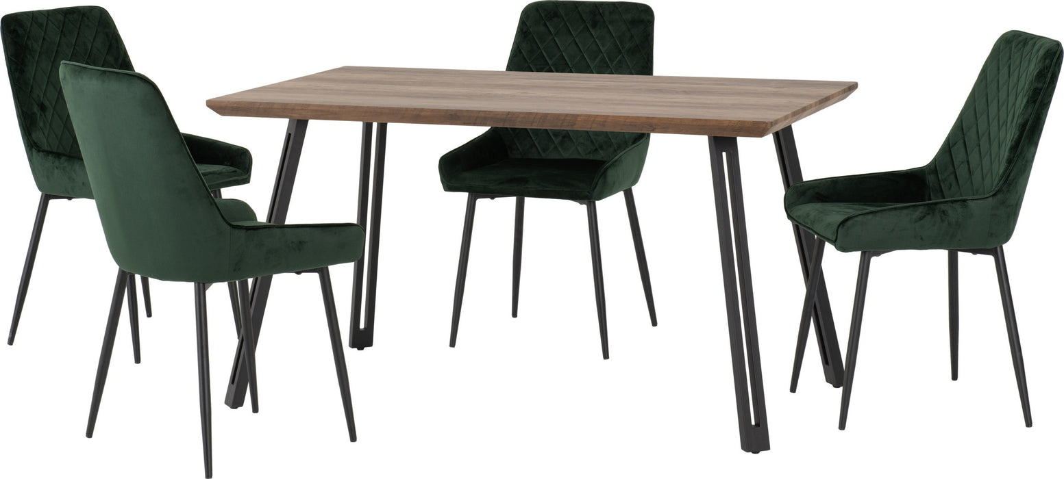 Quebec Straight Edge Dining Set – Medium Oak Effect/Black/Emerald Green Velvet