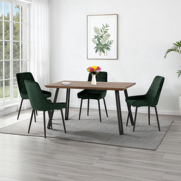 Quebec Straight Edge Dining Set – Medium Oak Effect/Black/Emerald Green Velvet