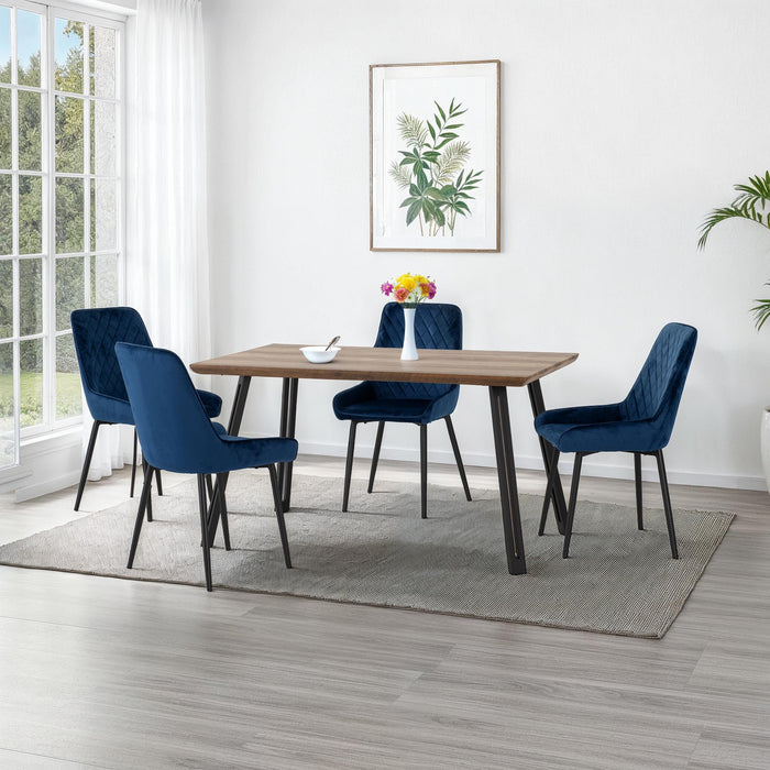 Quebec Straight Edge Dining Set – Medium Oak Effect/Black/Sapphire Blue Velvet 