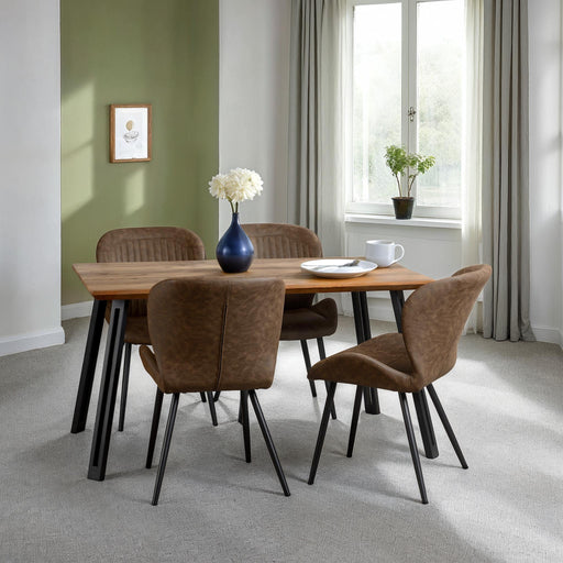 Quebec Straight Edge Dining Set – Medium Oak Effect/Black/Brown Faux Leather