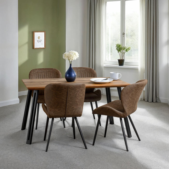 Quebec Straight Edge Dining Set – Medium Oak Effect/Black/Brown Faux Leather