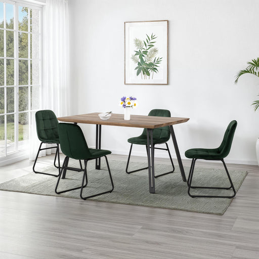 Quebec Straight Edge Dining Set – Medium Oak Effect/Black/Emerald Green Velvet (with Lukas Chairs)