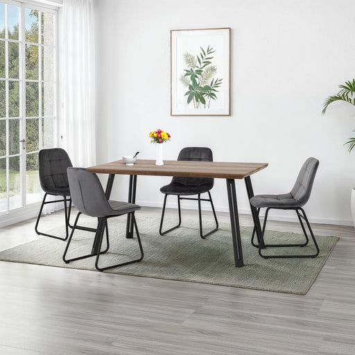 Quebec Straight Edge Dining Set – Medium Oak Effect/Black/Grey Velvet with Lukas Chairs
