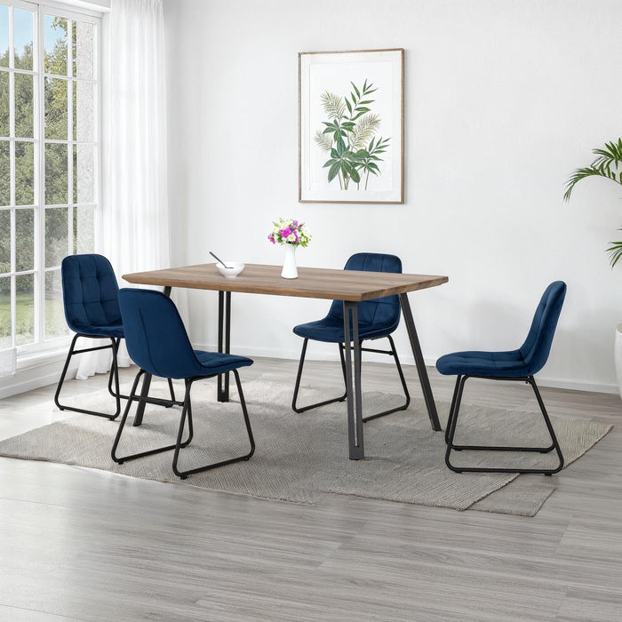Quebec Straight Edge Dining Set – Medium Oak Effect/Black/Sapphire Blue Velvet (with Lukas Chairs)