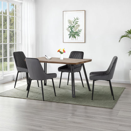Quebec Wave Edge Dining Set with Avery Chairs – Medium Oak Effect/Black/Grey Velvet
