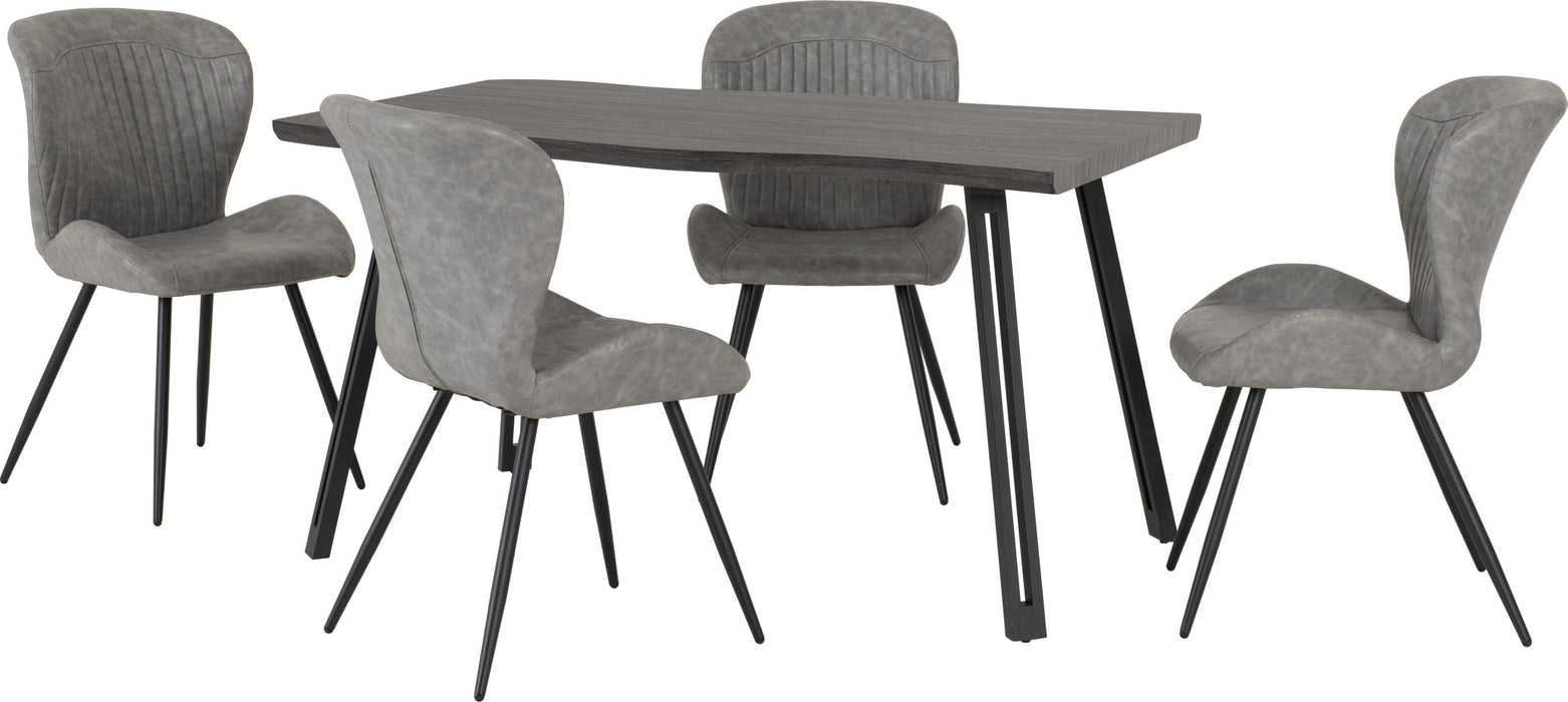 Quebec Wave Edge Dining Set – Black Wood Grain/Black/Grey Faux Leather