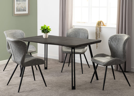 Quebec Wave Edge Dining Set – Black Wood Grain/Black/Grey Faux Leather