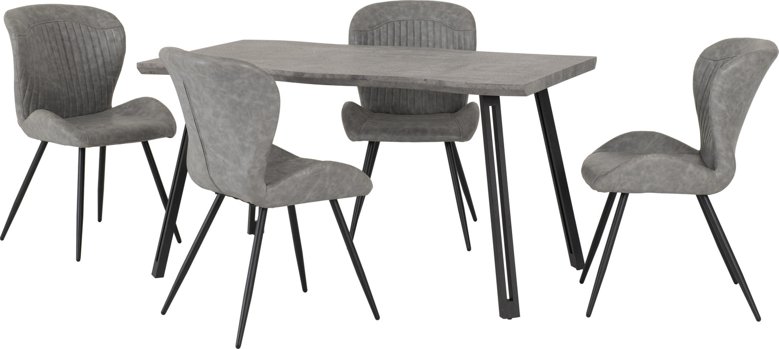 Quebec Wave Edge Dining Set – Concrete Effect/Black/Grey Faux Leather