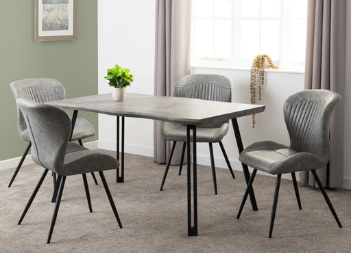 Quebec Wave Edge Dining Set – Concrete Effect/Black/Grey Faux Leather