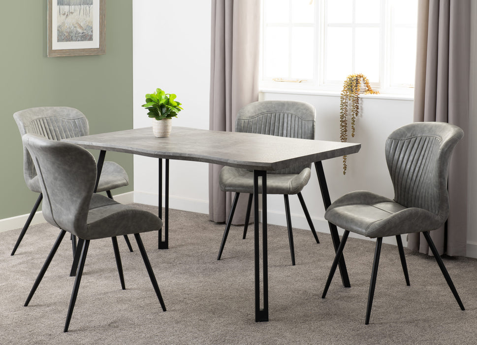 Quebec Wave Edge Dining Set – Concrete Effect/Black/Grey Faux Leather