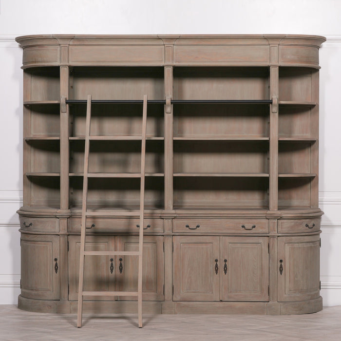 Extra Large Rustic Wooden Double Bookcase with Detachable Ladder – Handcrafted White Cedar Wood