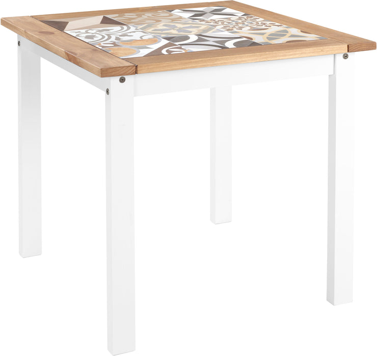Salvador 1+2 Tile Top Dining Set – White/Distressed Waxed Pine