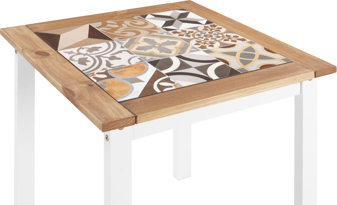 Salvador 1+2 Tile Top Dining Set – White/Distressed Waxed Pine