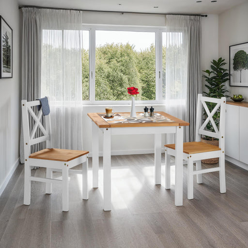 Salvador 1+2 Tile Top Dining Set – White/Distressed Waxed Pine