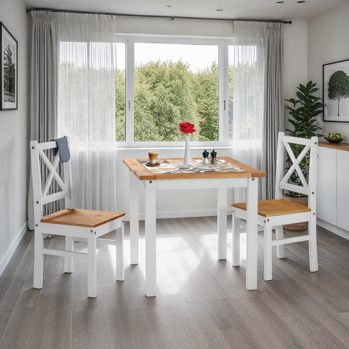 Salvador 1+2 Tile Top Dining Set – White/Distressed Waxed Pine