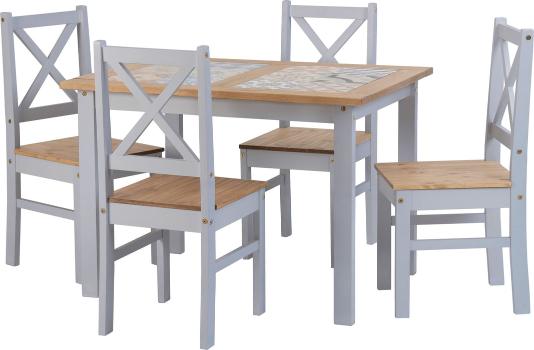 Salvador 1+2 Tile Top Dining Set – White/Distressed Waxed Pine