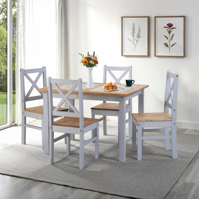 Salvador 1+2 Tile Top Dining Set – White/Distressed Waxed Pine