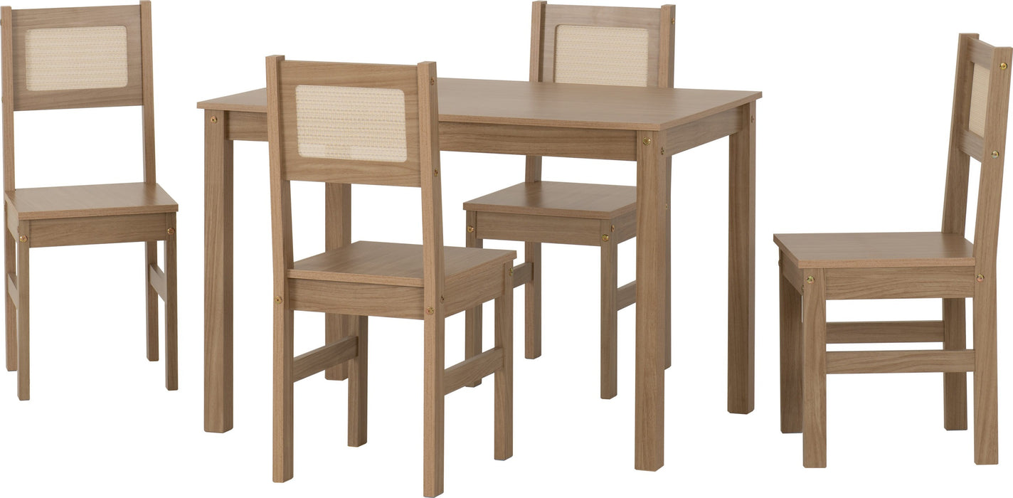 Santana 1+4 Dining Set – Light Oak/Rattan Effect