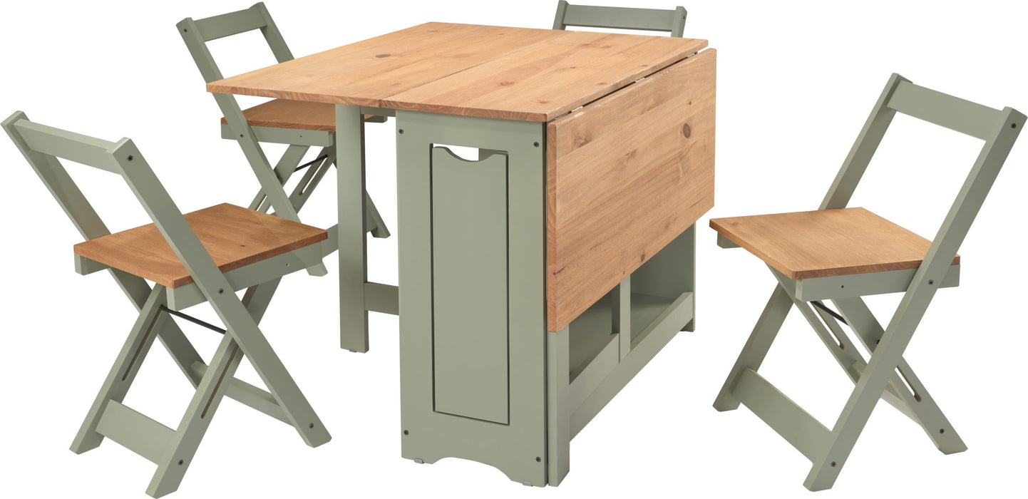 Santos Butterfly Dining Set – Green/Distressed Waxed Pine