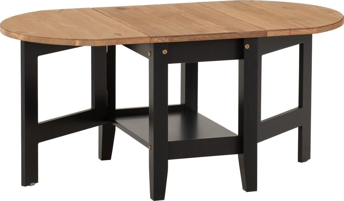 Santos Drop Leaf Coffee Table - Black/ Distressed Waxed Pine