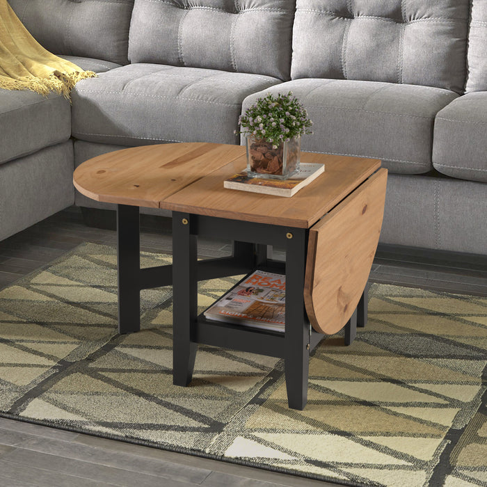 Santos Drop Leaf Coffee Table - Black/ Distressed Waxed Pine