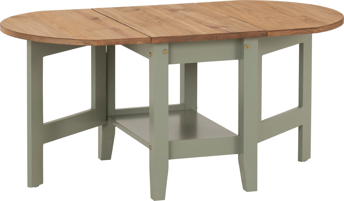 Santos Drop Leaf Coffee Table - Green/ Distressed Wax Pine