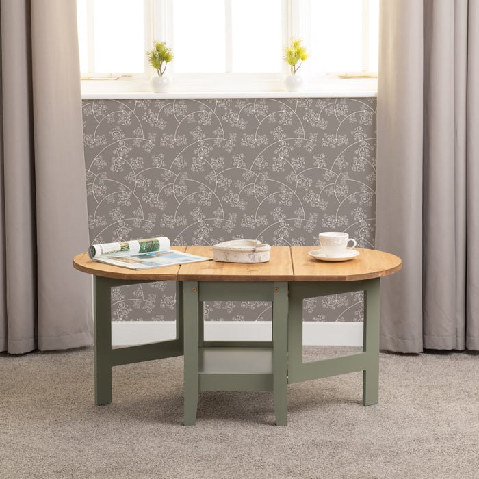 Santos Drop Leaf Coffee Table - Green/ Distressed Wax Pine