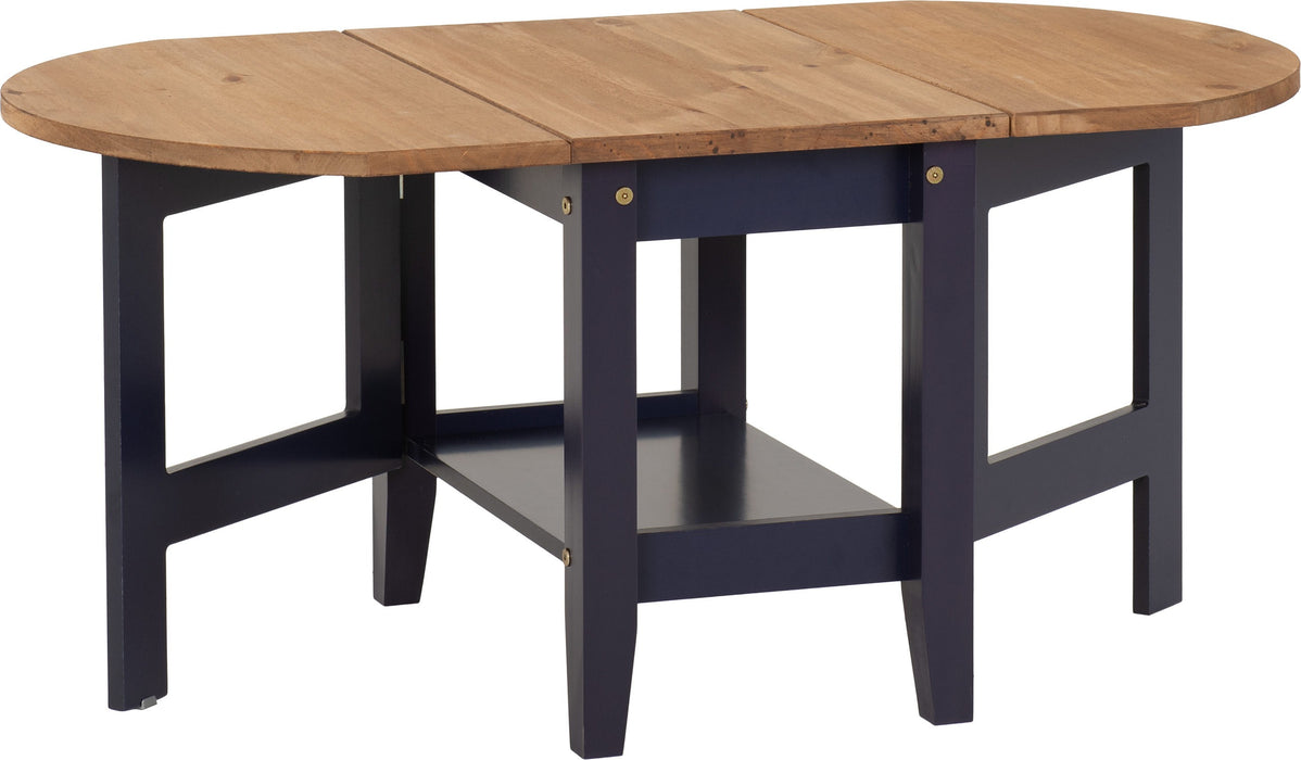 Santos Drop Leaf Coffee Table - Navy blue/ Distressed Wax Pine