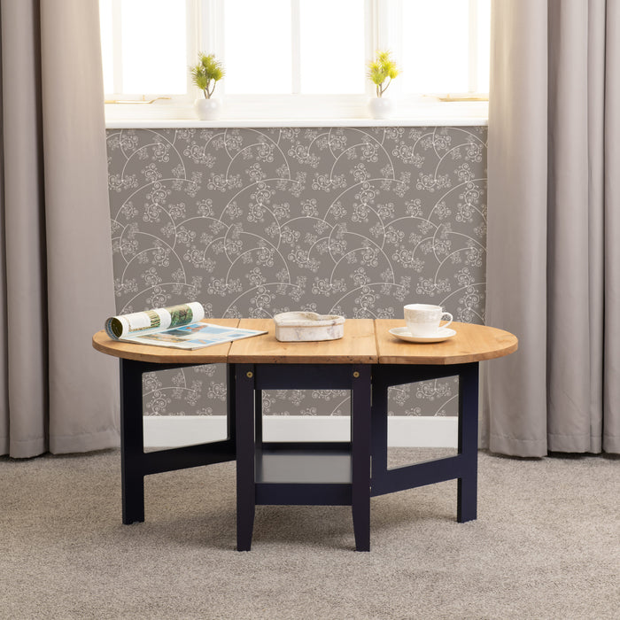 Santos Drop Leaf Coffee Table - Navy blue/ Distressed Wax Pine