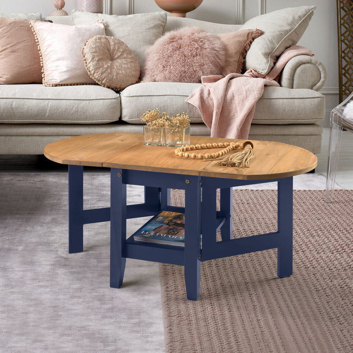 Santos Drop Leaf Coffee Table - Navy blue/ Distressed Wax Pine