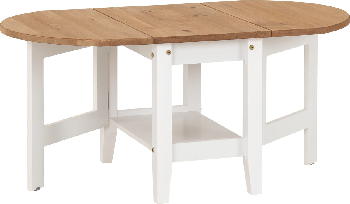 Santos Drop Leaf Coffee Table - White/ Distressed Wax Pine